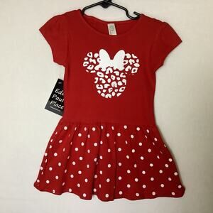 Disney Minnie Mouse Leopard Minnie w/Bow - Red Polka Dot Dress Size 4